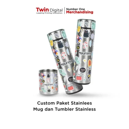 Jual Paket Mug Stainless Custom + Tumbler Stainless - Twin Digital