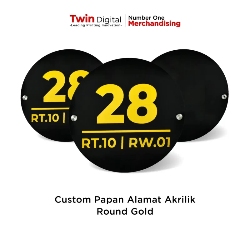 Papan Nama Alamat Rumah Model Bulat Round Gold - Twin Digital