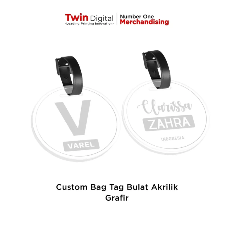 Bag Tag Akrilik / Luggage Tag Custom Bulat Grafir - Twin Digital