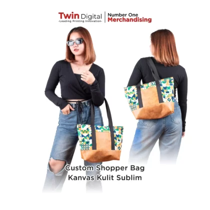 Shopper Bag Kanvas Kulit Sintesis